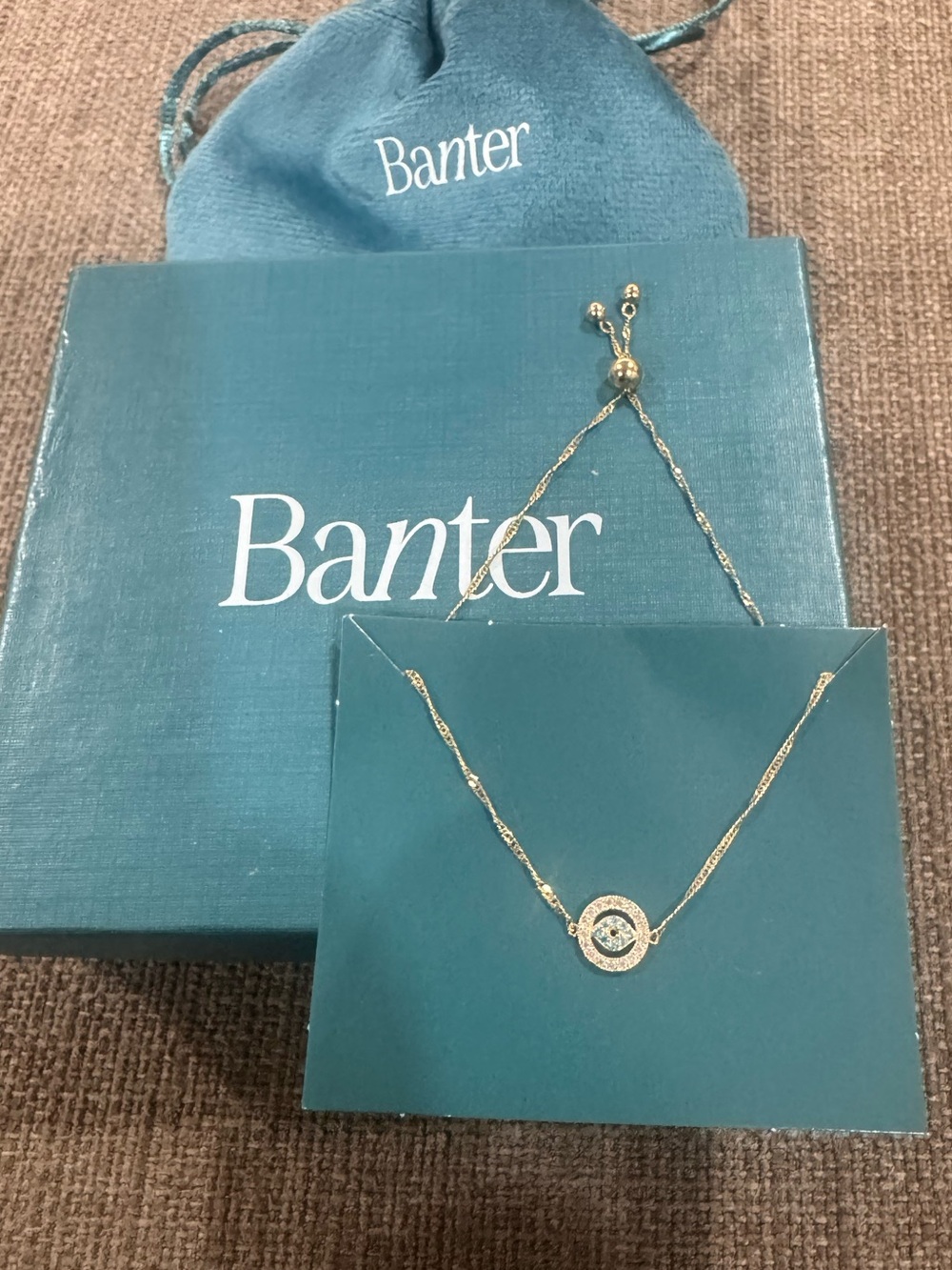 Banter 10K Solid Yellow Gold Evil Eye Bolo Bracelet Adjustable 9.5" CZ Charm